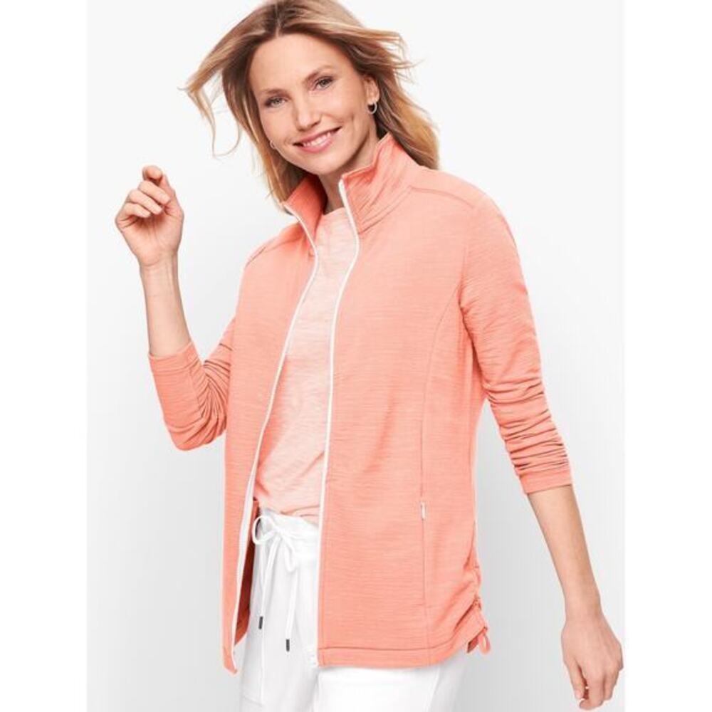 T by Talbots UPF 50+ SLUB TERRY JACKET full zip peach coral pockets soft size XL